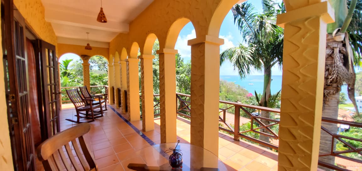 Villa entrance with palms